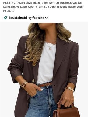 Brown Open Front Lapel Blazer for Women
